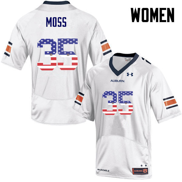Women #35 James Owens Moss Auburn Tigers USA Flag Fashion College Football Jerseys-White - Click Image to Close